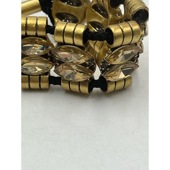 J. Crew Amber Color Rhinestone Gold Tone Black Toggle Adjustable Bracelet - Picture 5 of 14